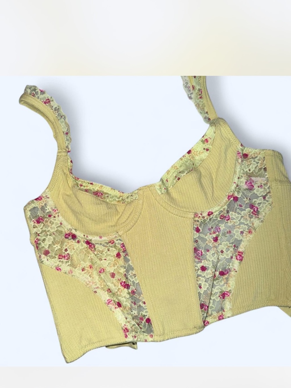 Out from Under Yellow Floral Lace Longline Bustier Top